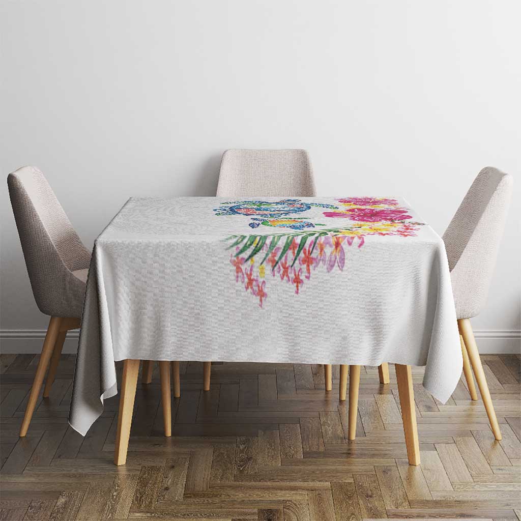 Hawaiian Abstract Art Turtles Tablecloth with Plumeria and Hibiscus - Polynesian Pride