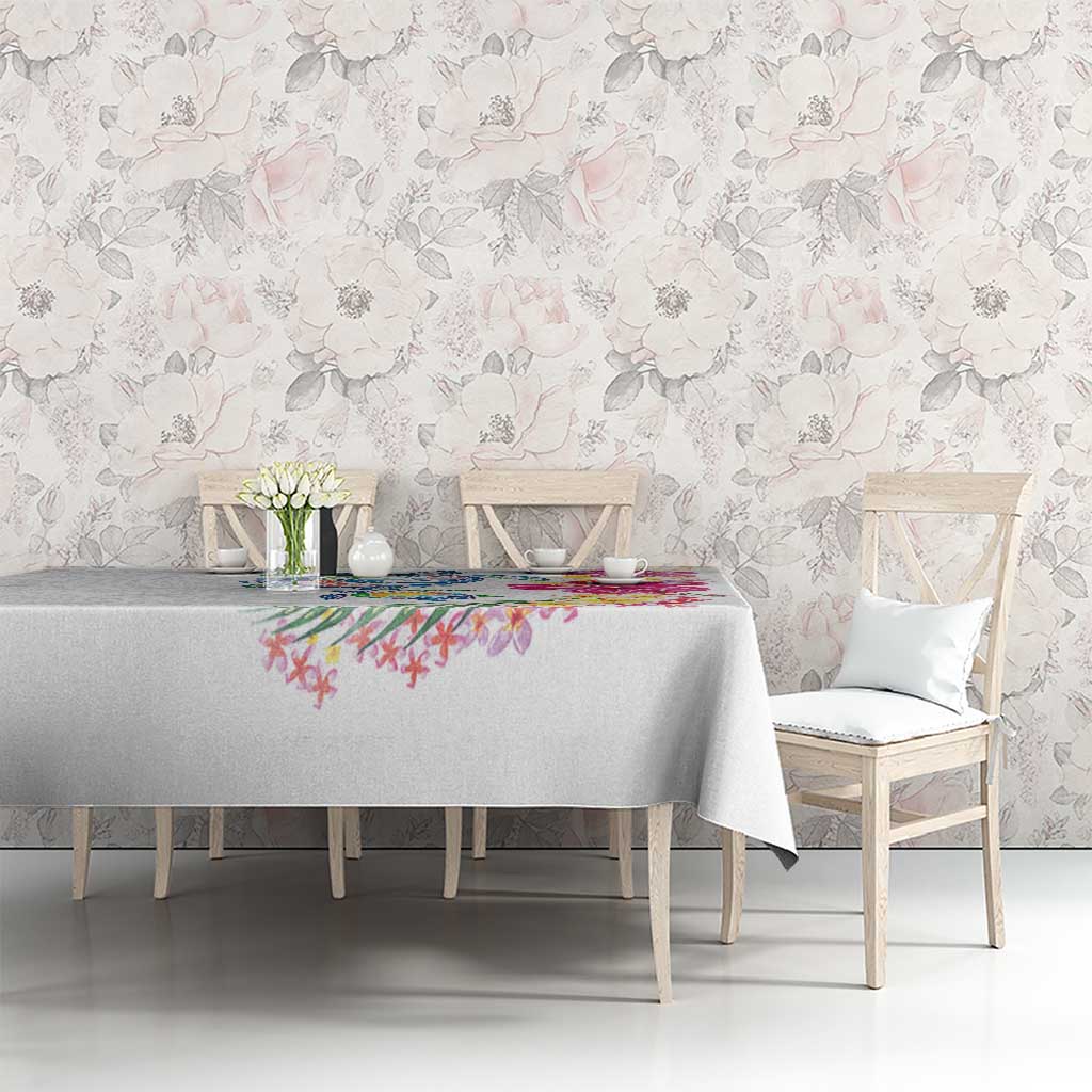 Hawaiian Abstract Art Turtles Tablecloth with Plumeria and Hibiscus - Polynesian Pride