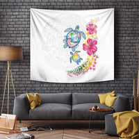 Hawaiian Abstract Art Turtles Tapestry with Plumeria and Hibiscus - Polynesian Pride