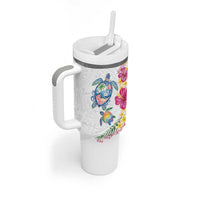 Hawaiian Abstract Art Turtles Tumbler With Handle with Plumeria and Hibiscus - Polynesian Pride