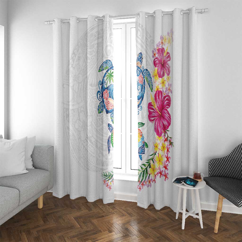 Hawaiian Abstract Art Turtles Window Curtain with Plumeria and Hibiscus - Polynesian Pride