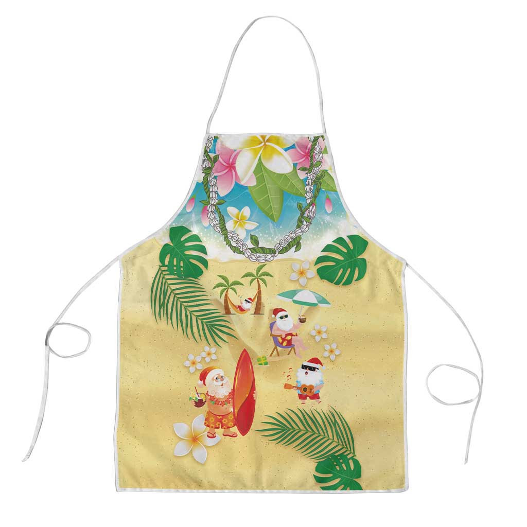 Hawaiian Mele Kalikimaka Apron Tropical Plumeria and Lei Funny Santa Beach - Polynesian Pride