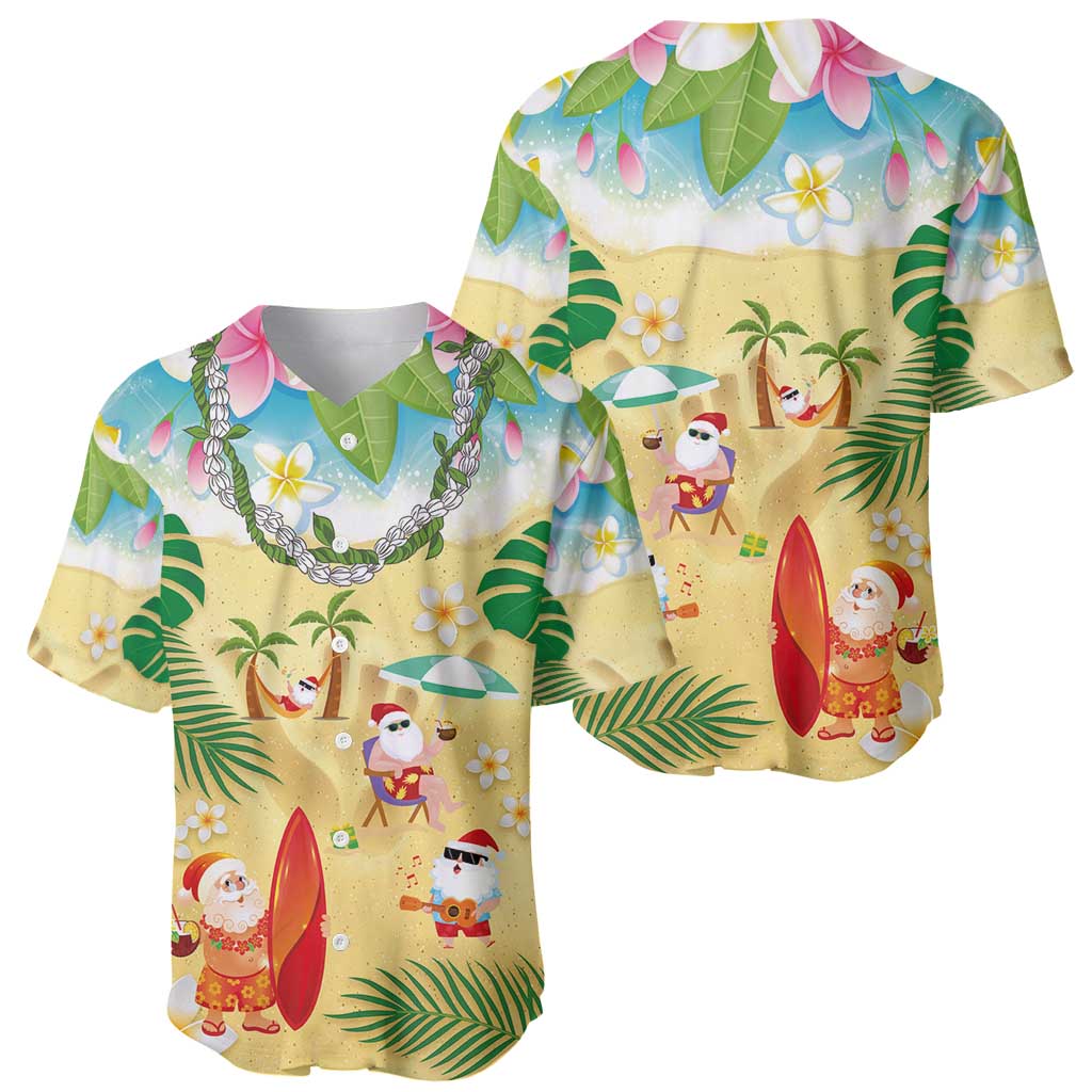 Hawaiian Mele Kalikimaka Baseball Jersey Tropical Plumeria and Lei Funny Santa Beach - Polynesian Pride