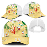 Hawaiian Mele Kalikimaka Baseball Net Cap Funny Santa Claus on Beach with Tropical Plants and Lei - Polynesian Pride