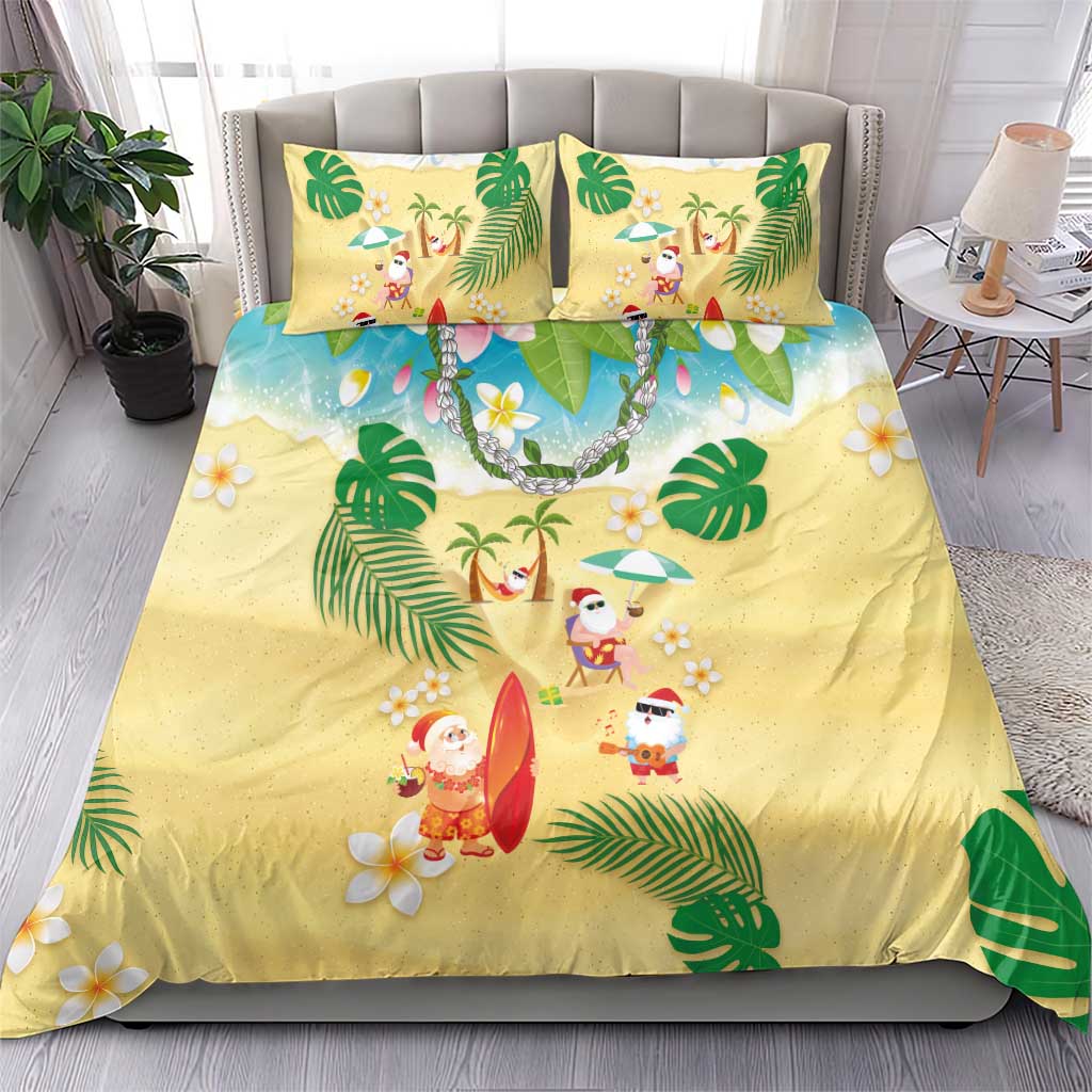 Hawaiian Mele Kalikimaka Bedding Set Tropical Plumeria and Lei Funny Santa Beach - Polynesian Pride