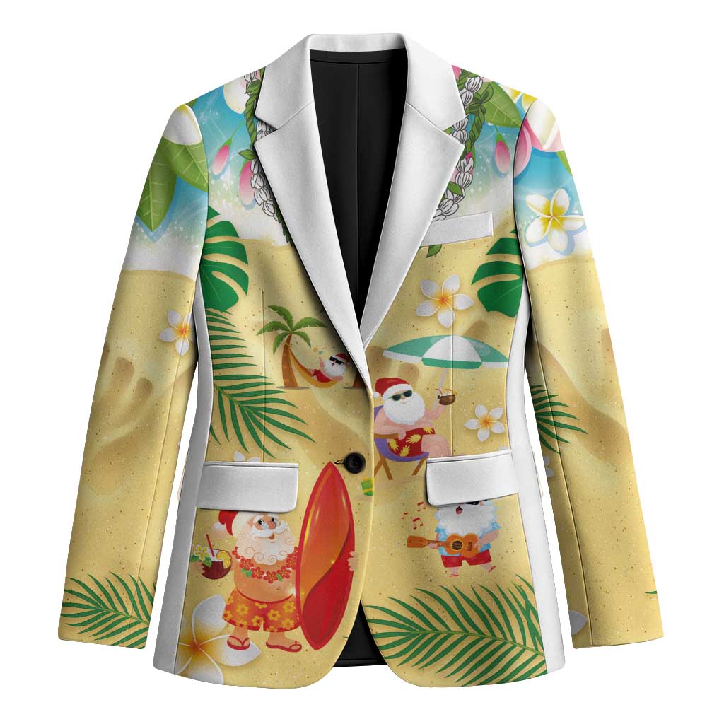 Hawaiian Mele Kalikimaka Blazer Tropical Plumeria and Lei Funny Santa Beach - Polynesian Pride