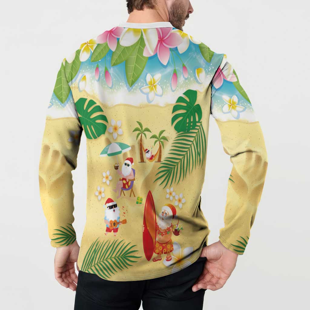 Hawaiian Mele Kalikimaka Button Sweatshirt Tropical Plumeria and Lei Funny Santa Beach - Polynesian Pride