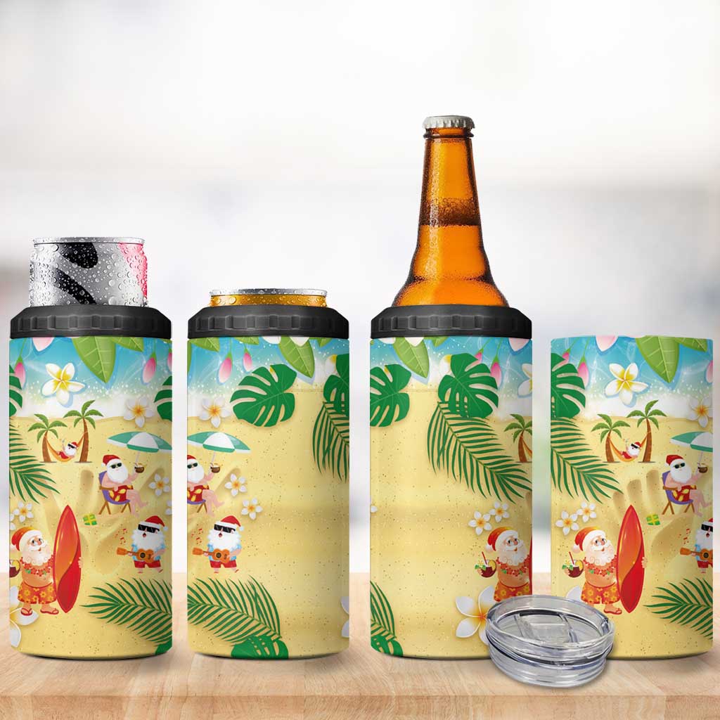 Hawaiian Mele Kalikimaka 4 in 1 Can Cooler Tumbler Tropical Plumeria and Lei Funny Santa Beach - Polynesian Pride