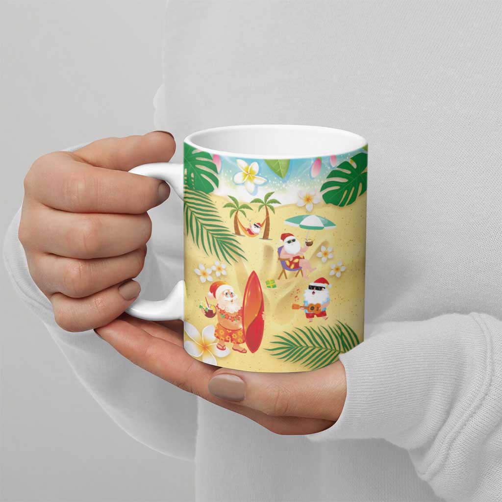 Hawaiian Mele Kalikimaka Ceramic Mug Tropical Plumeria and Lei Funny Santa Beach - Polynesian Pride