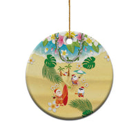Hawaiian Mele Kalikimaka Ceramic Ornament Funny Santa Claus on Beach with Tropical Plants and Lei - Polynesian Pride