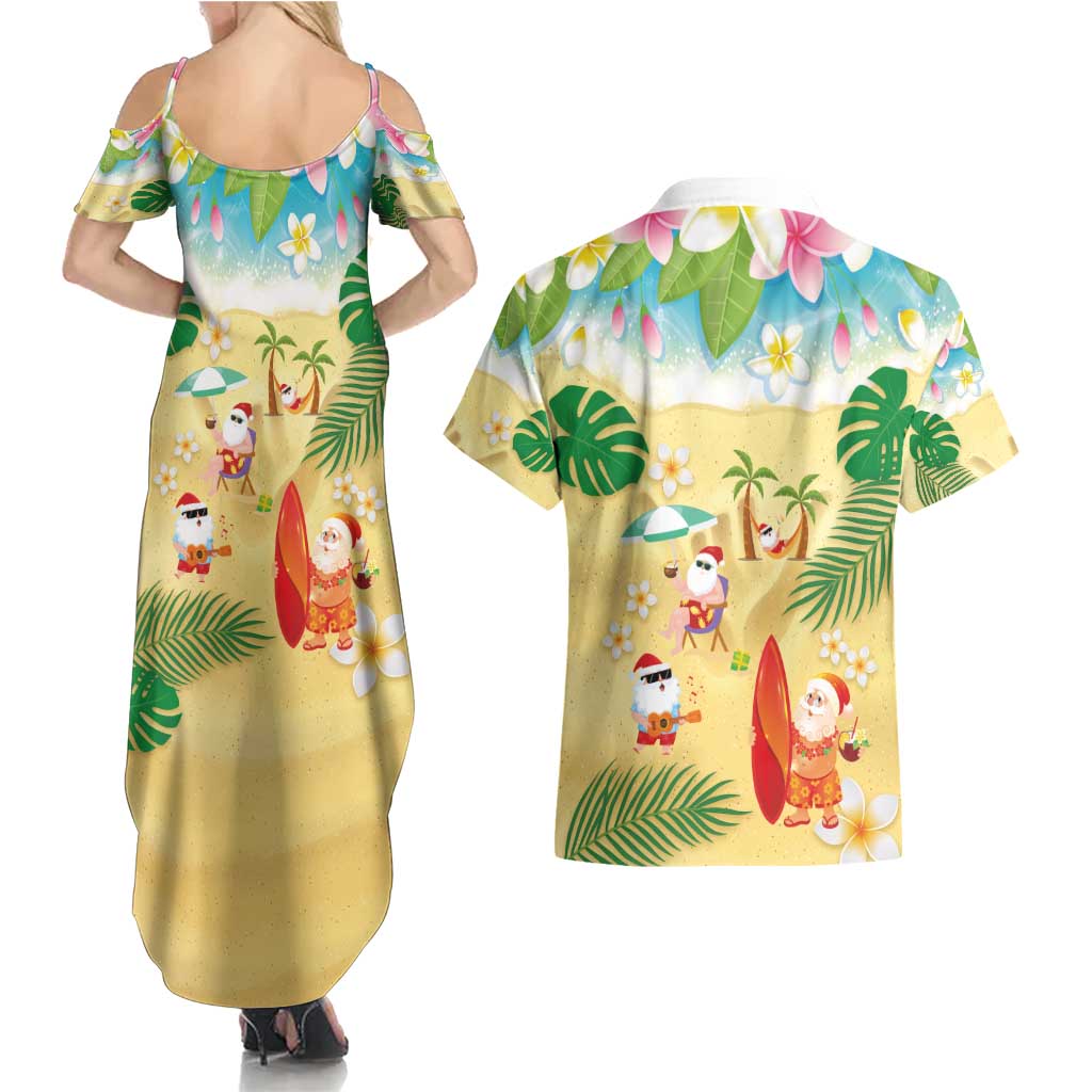 Hawaiian Mele Kalikimaka Couples Matching Summer Maxi Dress and Hawaiian Shirt Tropical Plumeria and Lei Funny Santa Beach - Polynesian Pride
