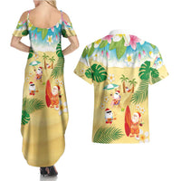 Hawaiian Mele Kalikimaka Couples Matching Summer Maxi Dress and Hawaiian Shirt Tropical Plumeria and Lei Funny Santa Beach - Polynesian Pride