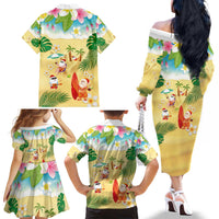 Hawaiian Mele Kalikimaka Family Matching Off The Shoulder Long Sleeve Dress and Hawaiian Shirt Tropical Plumeria and Lei Funny Santa Beach - Polynesian Pride