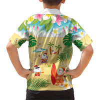 Hawaiian Mele Kalikimaka Family Matching Short Sleeve Bodycon Dress and Hawaiian Shirt Tropical Plumeria and Lei Funny Santa Beach - Polynesian Pride