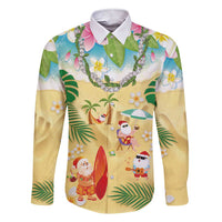 Hawaiian Mele Kalikimaka Family Matching Short Sleeve Bodycon Dress and Hawaiian Shirt Tropical Plumeria and Lei Funny Santa Beach - Polynesian Pride