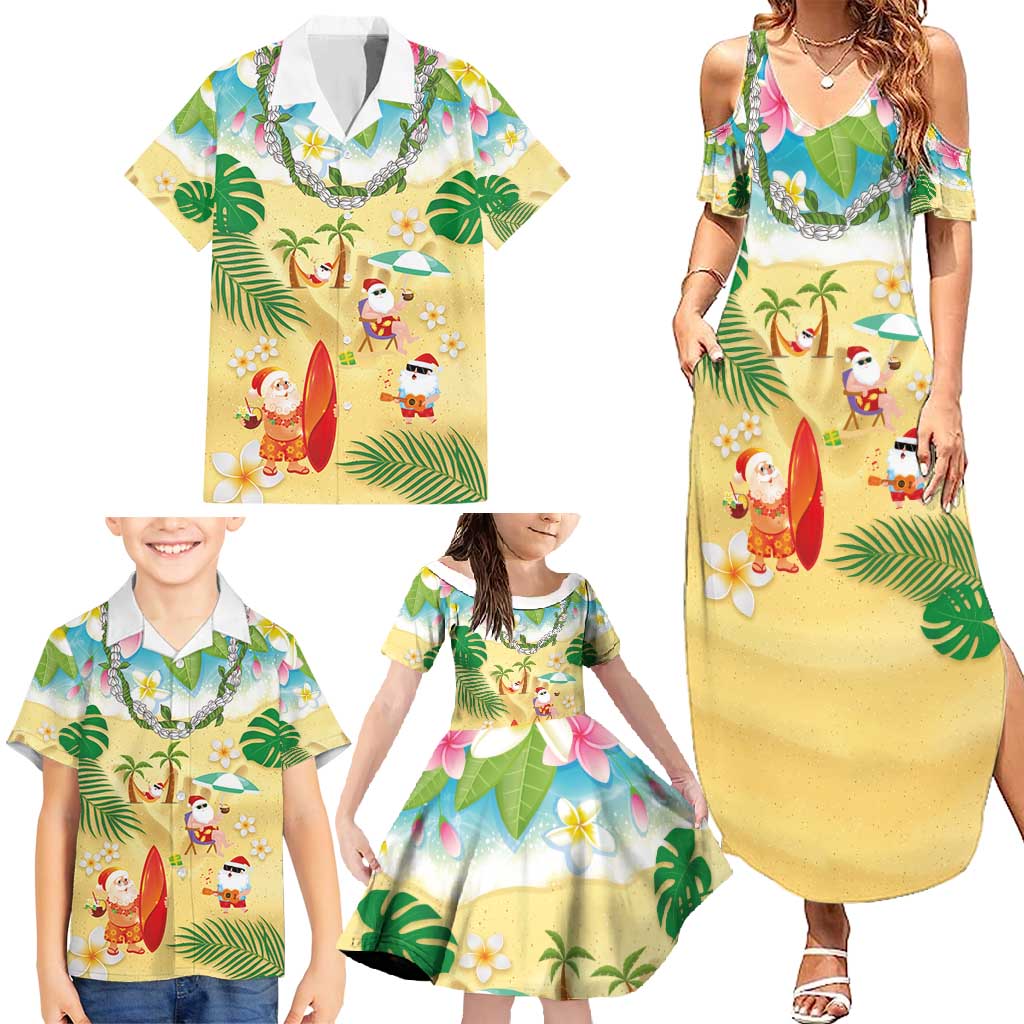 Hawaiian Mele Kalikimaka Family Matching Summer Maxi Dress and Hawaiian Shirt Tropical Plumeria and Lei Funny Santa Beach - Polynesian Pride