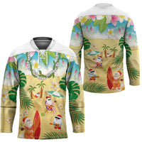 Hawaiian Mele Kalikimaka Hockey Jersey Tropical Plumeria and Lei Funny Santa Beach - Polynesian Pride