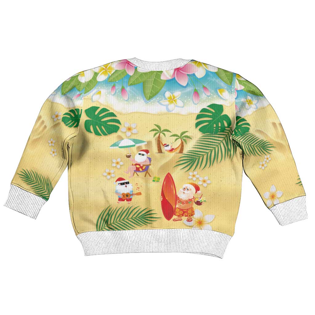 Hawaiian Mele Kalikimaka Kid Ugly Christmas Sweater Funny Santa Claus on Beach with Tropical Plants and Lei - Polynesian Pride