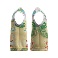 Hawaiian Mele Kalikimaka Christmas Knitted V-Neck Vest Funny Santa Claus on Beach with Tropical Plants and Lei - Polynesian Pride