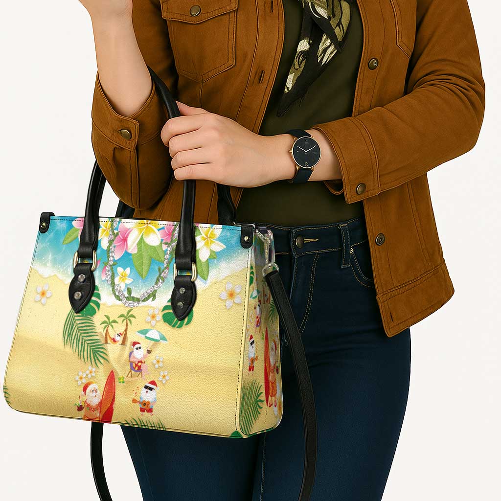 Hawaiian Mele Kalikimaka Leather Bag Tropical Plumeria and Lei Funny Santa Beach - Polynesian Pride