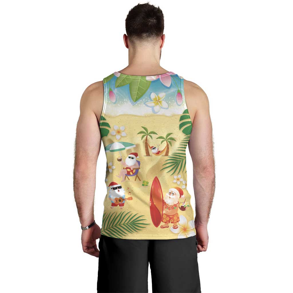 Hawaiian Mele Kalikimaka Men Tank Top Tropical Plumeria and Lei Funny Santa Beach - Polynesian Pride