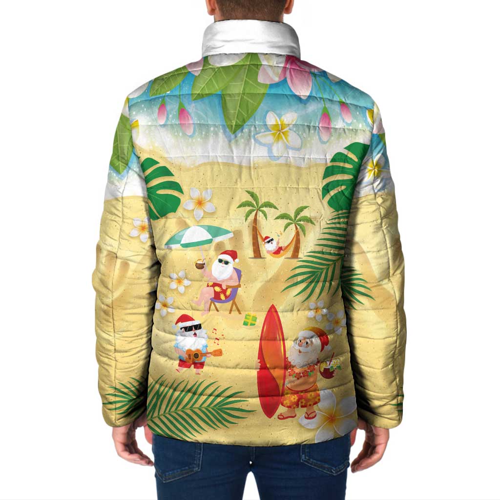 Hawaiian Mele Kalikimaka Padded Jacket Tropical Plumeria and Lei Funny Santa Beach - Polynesian Pride