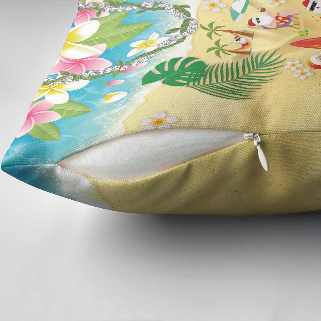 Hawaiian Mele Kalikimaka Pillow Cover Tropical Plumeria and Lei Funny Santa Beach - Polynesian Pride