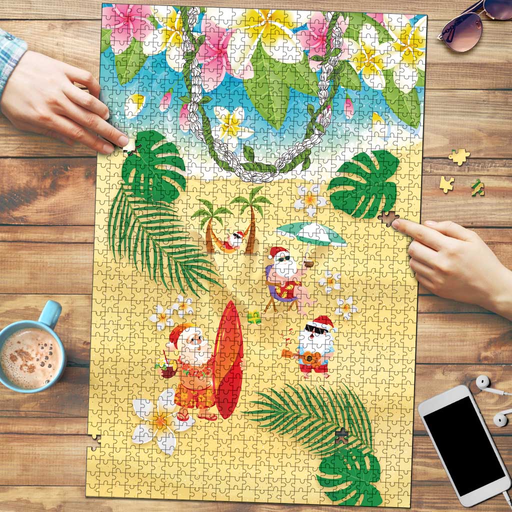 Hawaiian Mele Kalikimaka Puzzle Tropical Plumeria and Lei Funny Santa Beach - Polynesian Pride