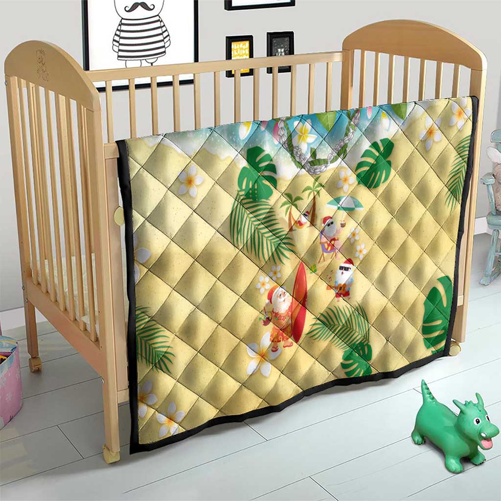 Hawaiian Mele Kalikimaka Quilt Tropical Plumeria and Lei Funny Santa Beach - Polynesian Pride