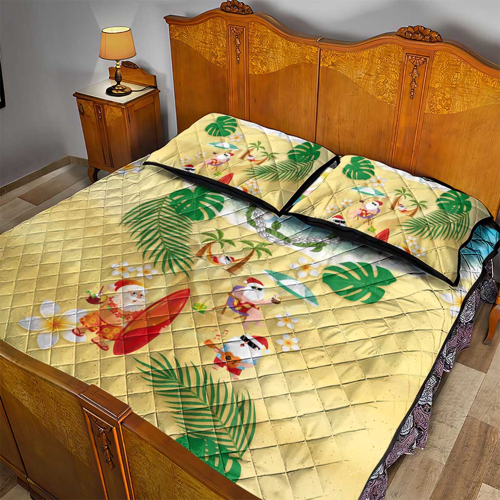 Hawaiian Mele Kalikimaka Quilt Bed Set Tropical Plumeria and Lei Funny Santa Beach - Polynesian Pride