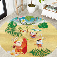 Hawaiian Mele Kalikimaka Round Carpet Tropical Plumeria and Lei Funny Santa Beach - Polynesian Pride