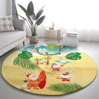 Hawaiian Mele Kalikimaka Round Carpet Tropical Plumeria and Lei Funny Santa Beach - Polynesian Pride