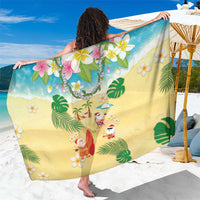 Hawaiian Mele Kalikimaka Sarong Tropical Plumeria and Lei Funny Santa Beach - Polynesian Pride