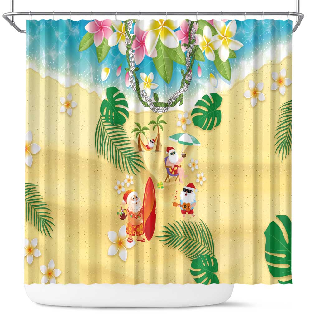 Hawaiian Mele Kalikimaka Shower Curtain Tropical Plumeria and Lei Funny Santa Beach - Polynesian Pride