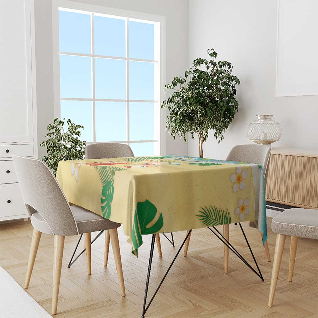 Hawaiian Mele Kalikimaka Tablecloth Tropical Plumeria and Lei Funny Santa Beach - Polynesian Pride
