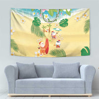 Hawaiian Mele Kalikimaka Tapestry Tropical Plumeria and Lei Funny Santa Beach - Polynesian Pride