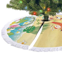 Hawaiian Mele Kalikimaka Tree Skirt Funny Santa Claus on Beach with Tropical Plants and Lei - Polynesian Pride