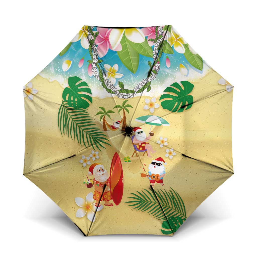 Hawaiian Mele Kalikimaka Umbrella Tropical Plumeria and Lei Funny Santa Beach - Polynesian Pride