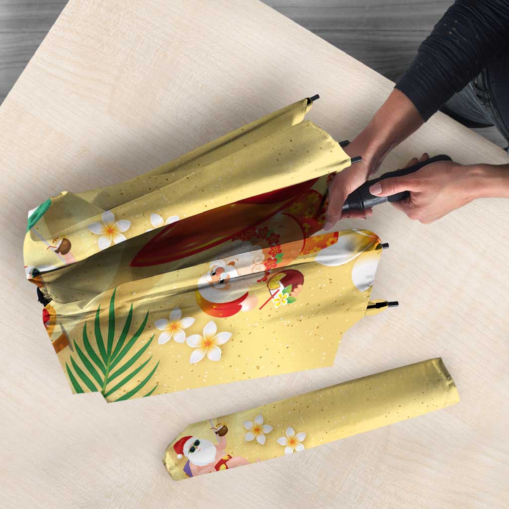 Hawaiian Mele Kalikimaka Umbrella Tropical Plumeria and Lei Funny Santa Beach - Polynesian Pride