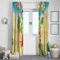 Hawaiian Mele Kalikimaka Window Curtain Tropical Plumeria and Lei Funny Santa Beach - Polynesian Pride