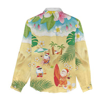 Hawaiian Mele Kalikimaka Women Casual Shirt Tropical Plumeria and Lei Funny Santa Beach - Polynesian Pride