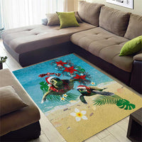 Hawaiian Mele Kalikimaka Area Rug Tropical Xmas Turtles Red Poinsettia Watercolor - Polynesian Pride