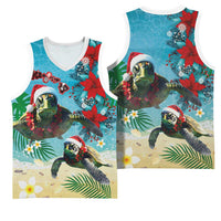 Hawaiian Mele Kalikimaka Basketball Jersey Tropical Xmas Turtles Red Poinsettia Watercolor - Polynesian Pride