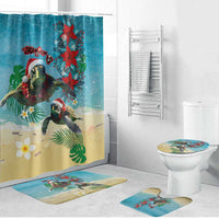 Hawaiian Mele Kalikimaka Bathroom Set Tropical Xmas Turtles Red Poinsettia Watercolor - Polynesian Pride