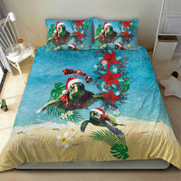 Hawaiian Mele Kalikimaka Bedding Set Tropical Xmas Turtles Red Poinsettia Watercolor - Polynesian Pride