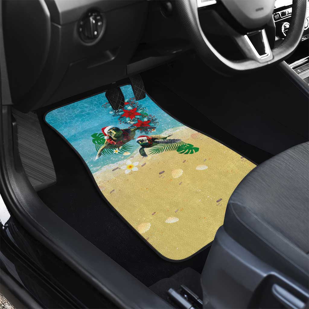 Hawaiian Mele Kalikimaka Car Mats Tropical Xmas Turtles Red Poinsettia Watercolor - Polynesian Pride