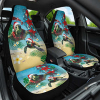 Hawaiian Mele Kalikimaka Car Seat Cover Tropical Xmas Turtles Red Poinsettia Watercolor - Polynesian Pride