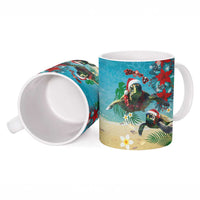 Hawaiian Mele Kalikimaka Ceramic Mug Tropical Xmas Turtles Red Poinsettia Watercolor - Polynesian Pride