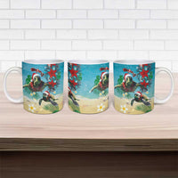 Hawaiian Mele Kalikimaka Ceramic Mug Tropical Xmas Turtles Red Poinsettia Watercolor - Polynesian Pride