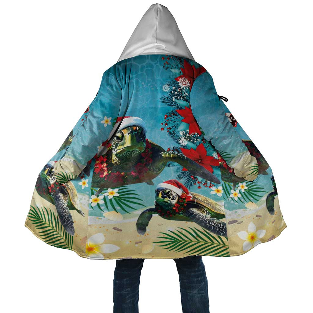 Hawaiian Mele Kalikimaka Cloak Tropical Xmas Turtles Red Poinsettia Watercolor - Polynesian Pride